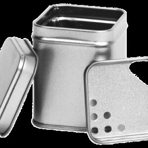Thee/Kruidenblik zilver 53x53x71 mm met strooi inzet