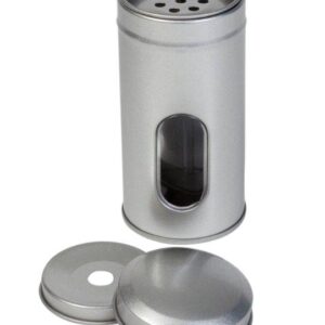 Thee/Kruidenblik zilver rond 50x105mm met venster